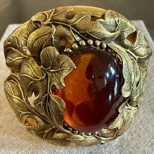 Vintage Whiting & Davis Amber Glass Leaf Cuff Bracelet